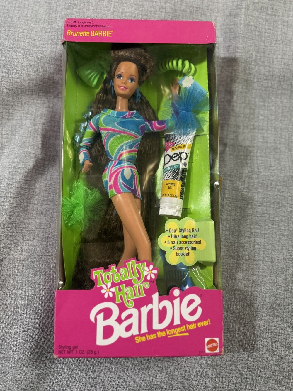 Totally Hair Barbie Brunette 1991 Mattel #1117 NRFB Vintage New in Box Dep Gel